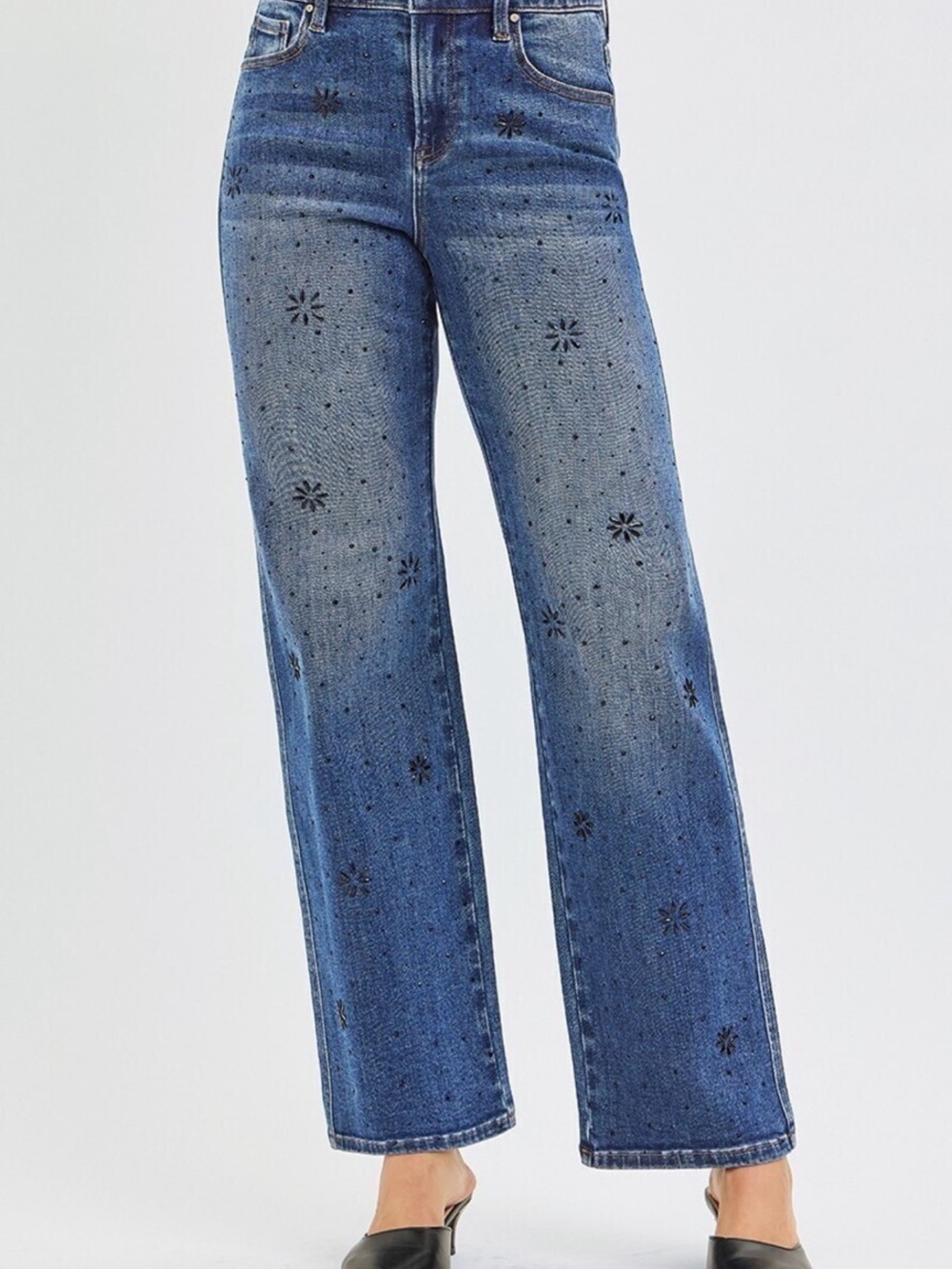 Risen High Waisted Delicate Rhinestone Detailed Jeans : 9/29